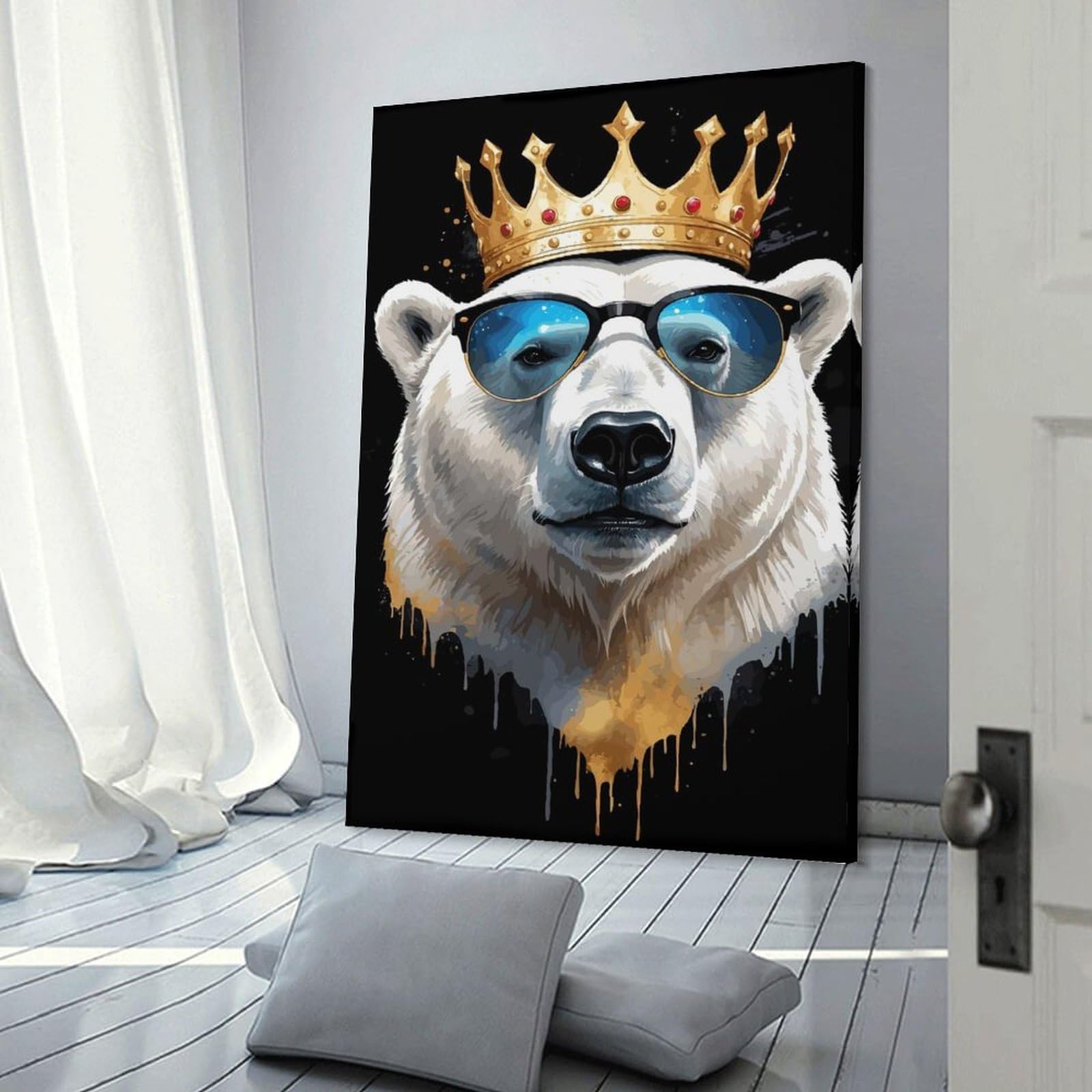 Junmoney Cool Polar Bear King Canvas Wall Decor, 08x12inch(20x30cm), for Gallery Wall Decor And Room Displays, Wall Decor Suited to Curated Displays
