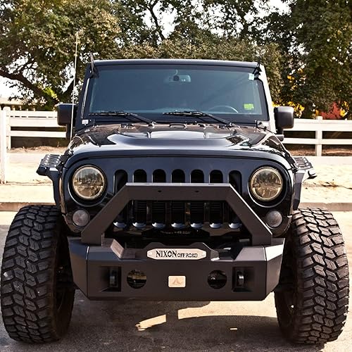 Miniatura 5 de ROXX Parachoques delantero apto para Jeep Wrangler JK 2007-2018 con textura negra 2DR y 4DR (con anillo en D y placa de cabrestante)