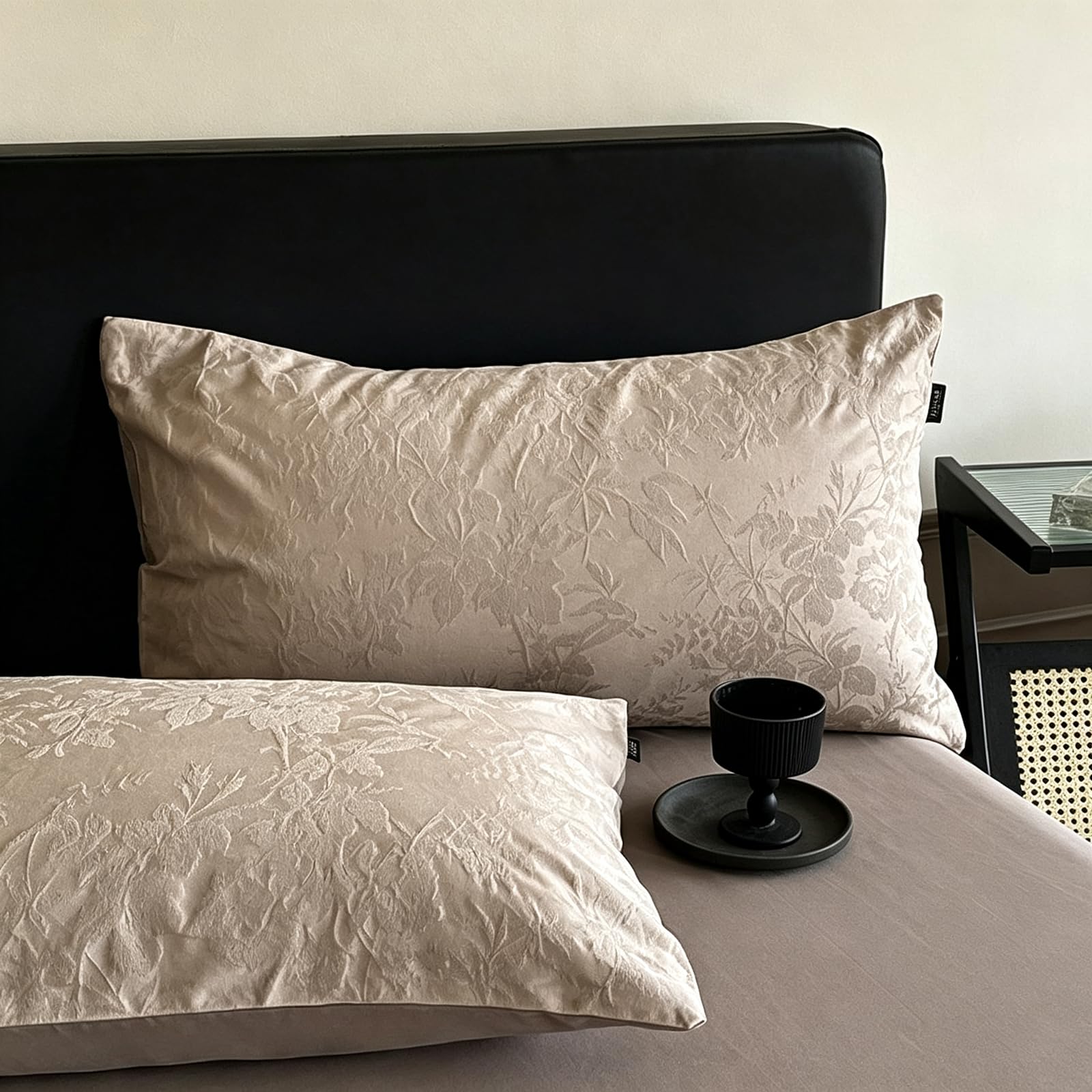 Set di biancheria da letto matrimoniale in cotone jacquard, 4 pezzi, morbido cotone traspirante a fibre lunghe, include 1 copripiumino, 1 lenzuolo con angoli e 2 federe per camera da letto principale