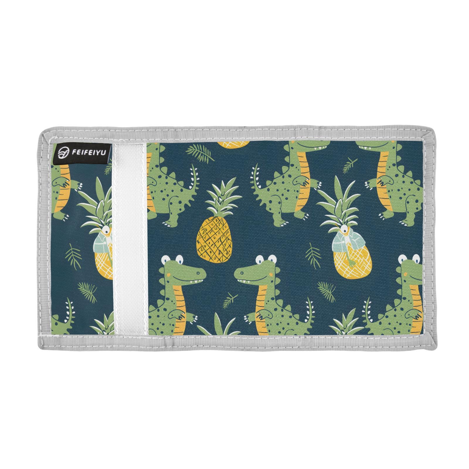 zyrtty Kids Wallets for Boys Girls Ages 4-18 Trifold, Crocodile Pineapple Green Navy Wallet with Zippered Coin Pocket and Card Holders, Novelty Wallet for Childrens Birthday Gifts