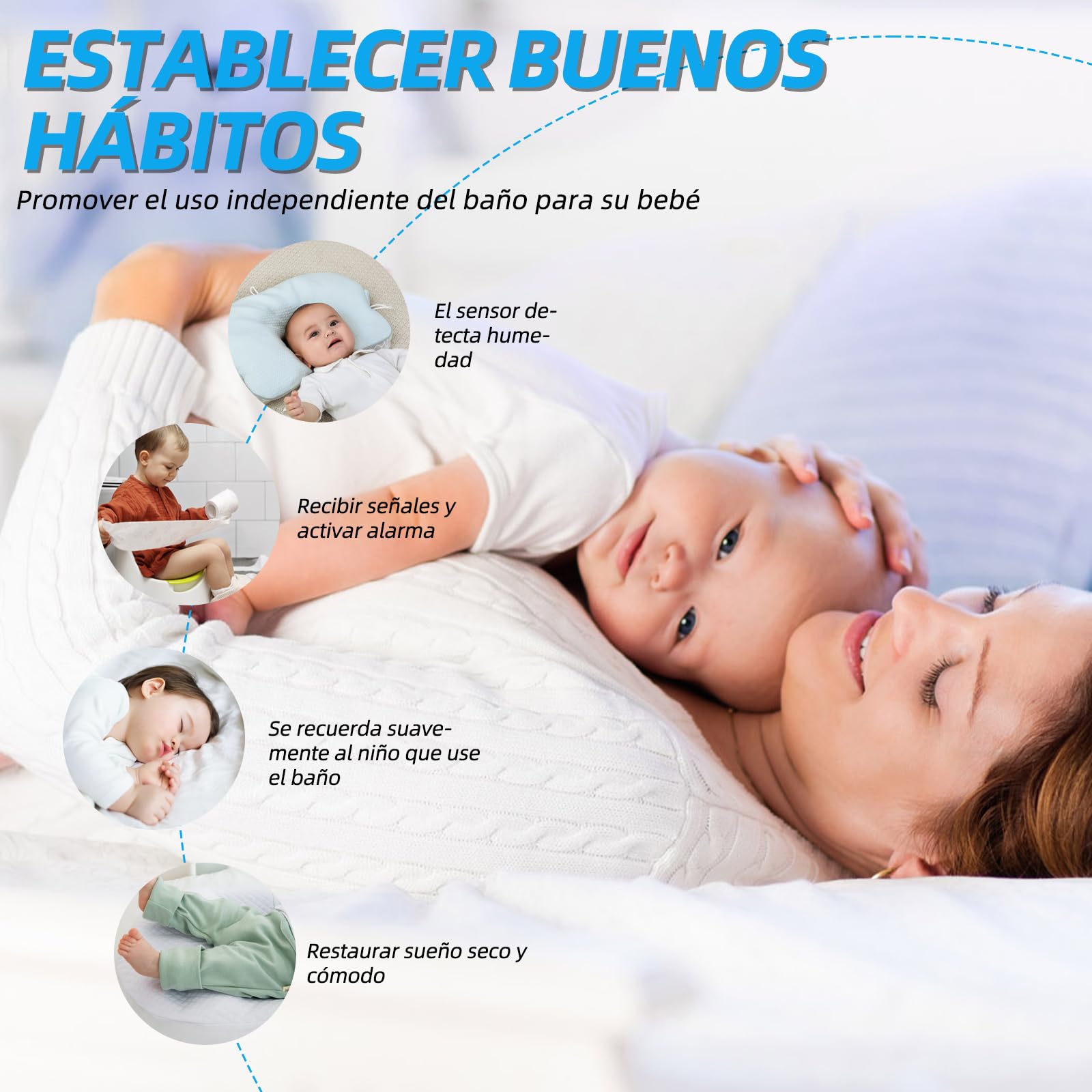 Alarma inalámbrica para enuresis, recargable por USB-C, alarma fuerte, vibración potente, alarma para enuresis, entrenamiento para ir al baño para niños (blanco)