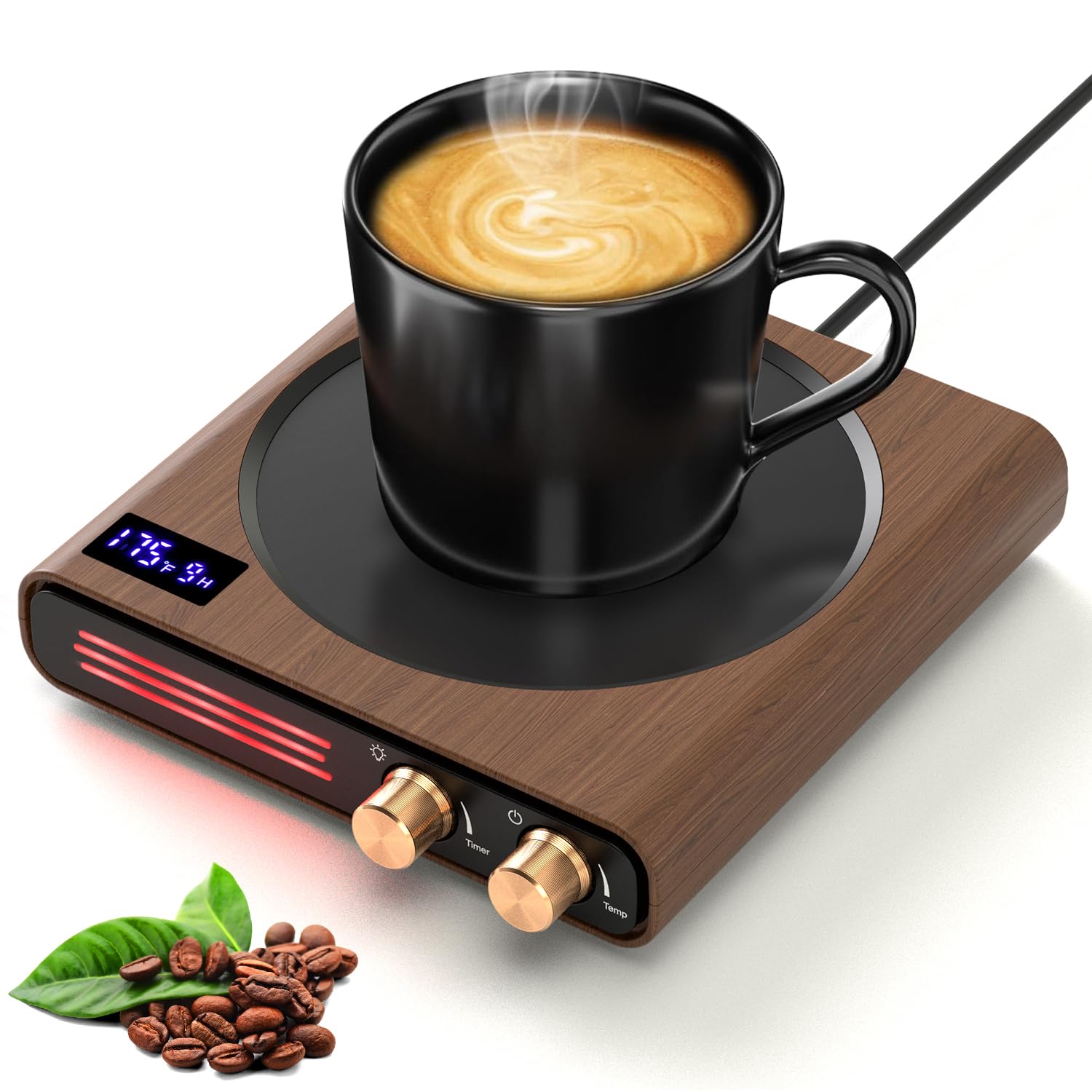 Mug Warmer, CEROBEAR 50W Coffee Cup Warmer for Desk with 9 Tempreture Settings, 1-9Hrs Auto Shut Off Smart Candle Warmer with LED Lights, Electric