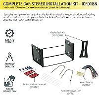 Vista 2 de Scosche ICFD1BN - Kit de instalación de radio doble DIN y arnés compatible con vehículos Ford, Lincoln, Mazda y Mercury seleccionados 1995-11, kit