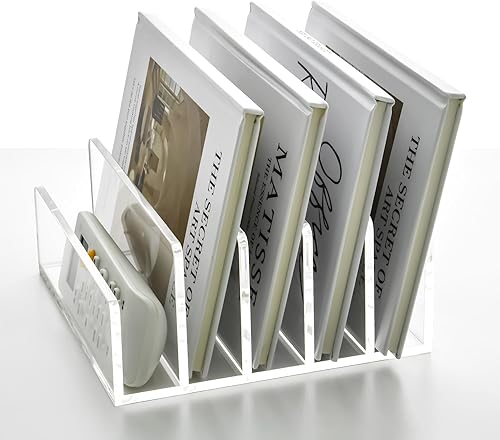 Miniatura 6 de Soporte de correo de acrílico transparente con 5 compartimentos, clasificador vertical de letras y organizador de escritorio multifunción para