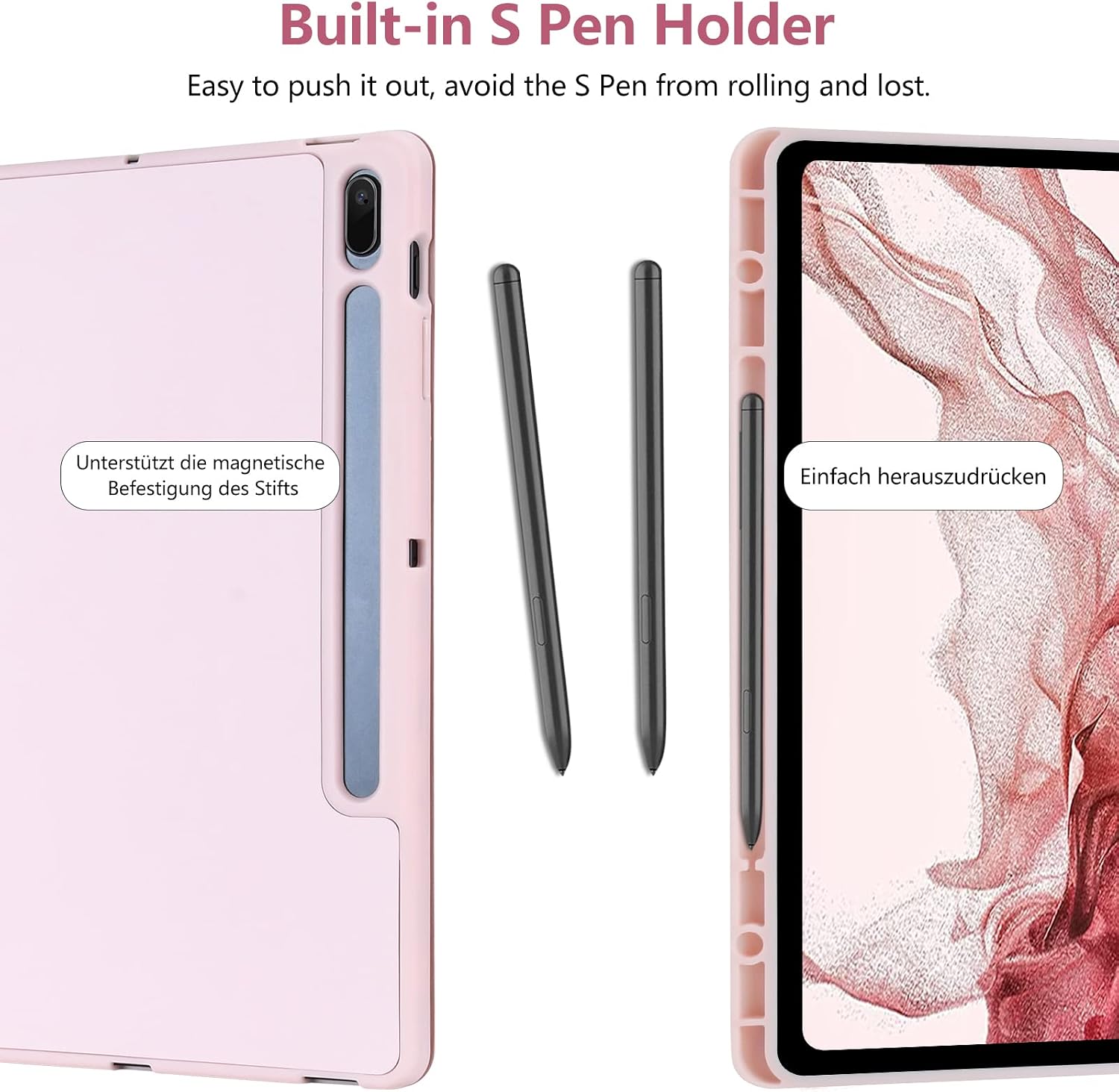 COO Case for Samsung Galaxy Tab S8 Plus/S7 FE/S7 Plus with S Pen Holder, Premium PU Leather Stand Folio Tablet Case for Galaxy Tab S8+ 2022/S7 FE 2021/S7 Plus 2020 12.4” (Pink)