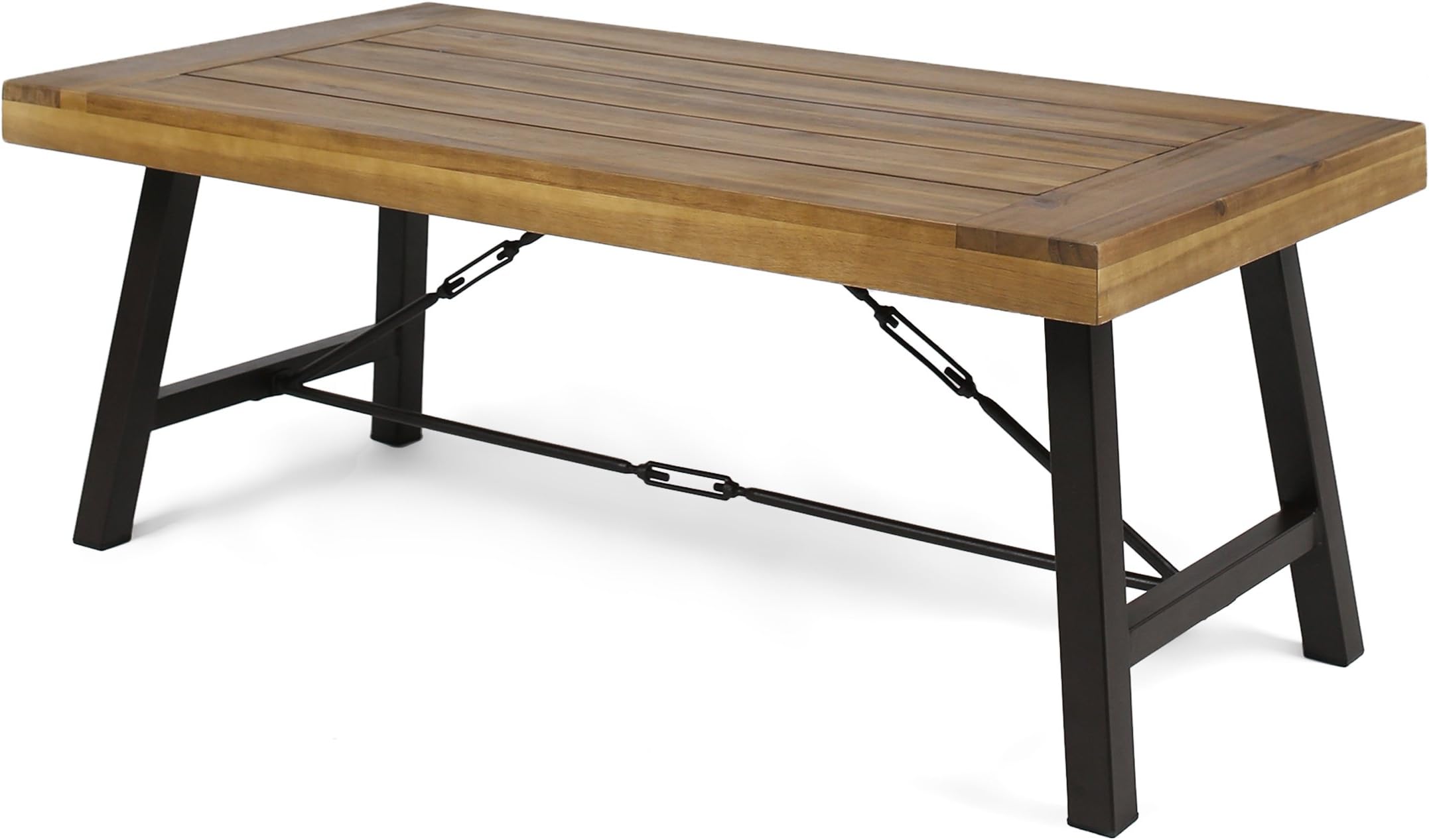 Catriona Outdoor Acacia Wood Coffee Table, Teak Finish / Rustic Metal Brown and Black