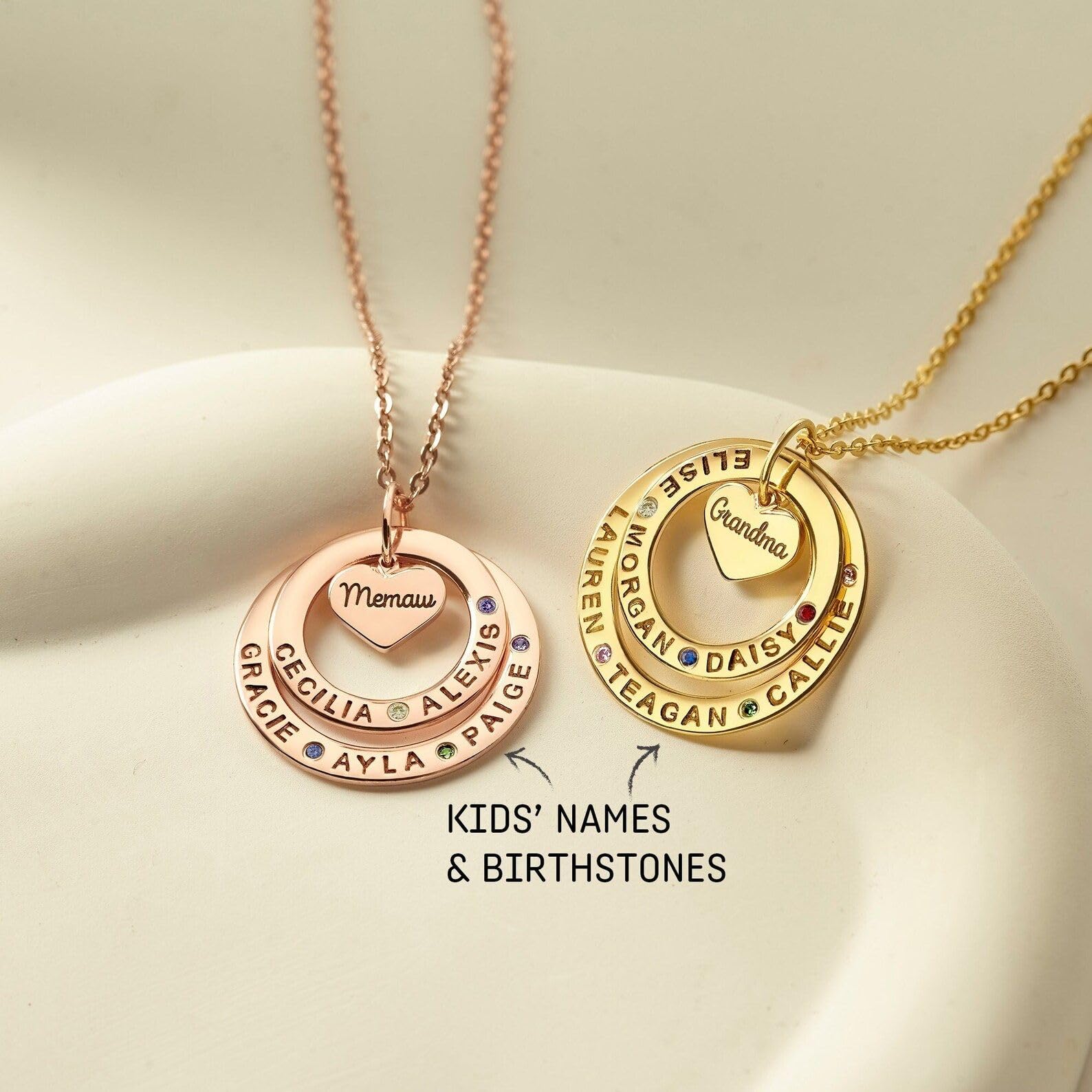 Niños nombres collar, familia collar con piedra de nacimiento, mamá joya con niños nombres personalizado madre Día de la Madre Navidad cumpleaños aniversario