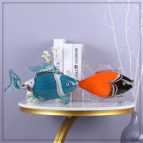 Miniatura 9 de Decoración artística de peces de vidrio azul soplado a mano, colección de pisapapeles, decoración moderna de lujo de oficina (AE-1)