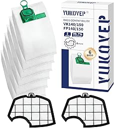 Kit 6 Sacchetti Folletto VK140 e VK150, Ricambi Compatibili fp 140-150 (6 Sacchetti + 2 Filtri Motore)