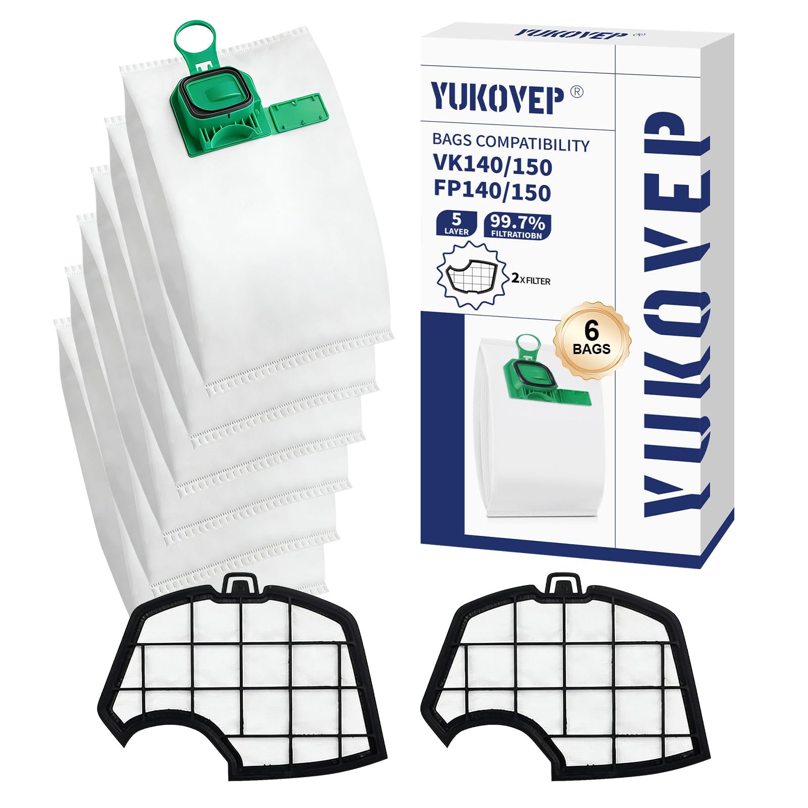 YUKOVEP- Kit 12 Sacchetti Folletto VK140 e VK150, Ricambi Compatibili fp 140-150 (12 Sacchetti +3 Filtri Motore+1 profumi+ 2 Spazzole Pulite) - 5