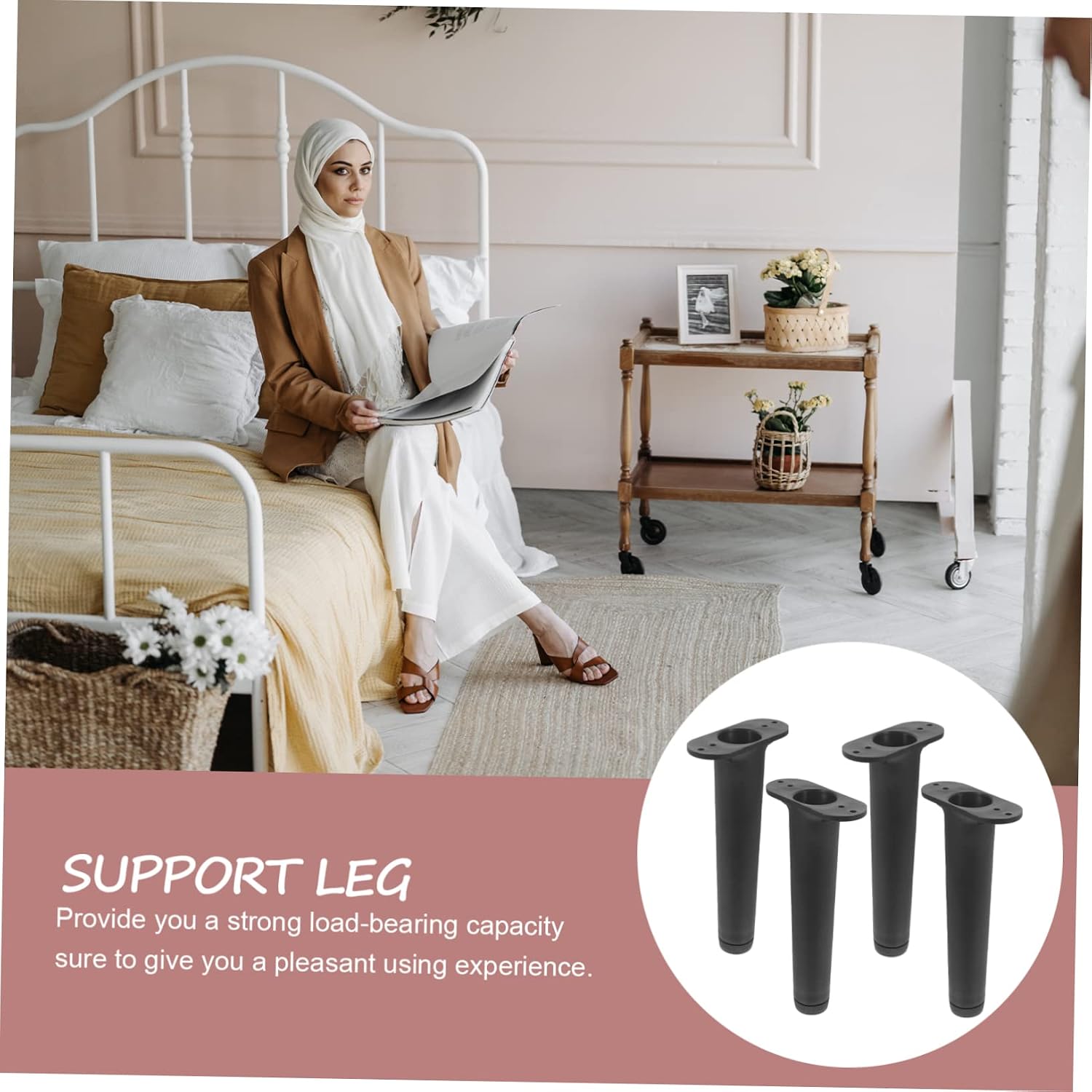 4pcs Bed Frame Legs Replacement Bed Riser Adjustable Support Frame Parts