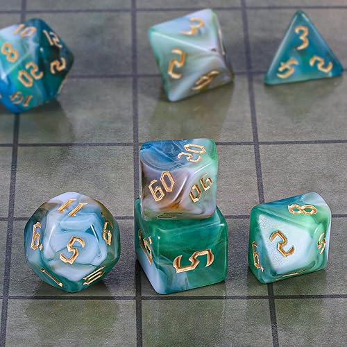 Miniatura 4 de CiaraQ DND Conjunto de Dados Poliédricos con Bolsa de Dados para Dungeons and Dragons RPG MTG Juegos de Mesa de Rol (Verde Mezclado con Blanco +