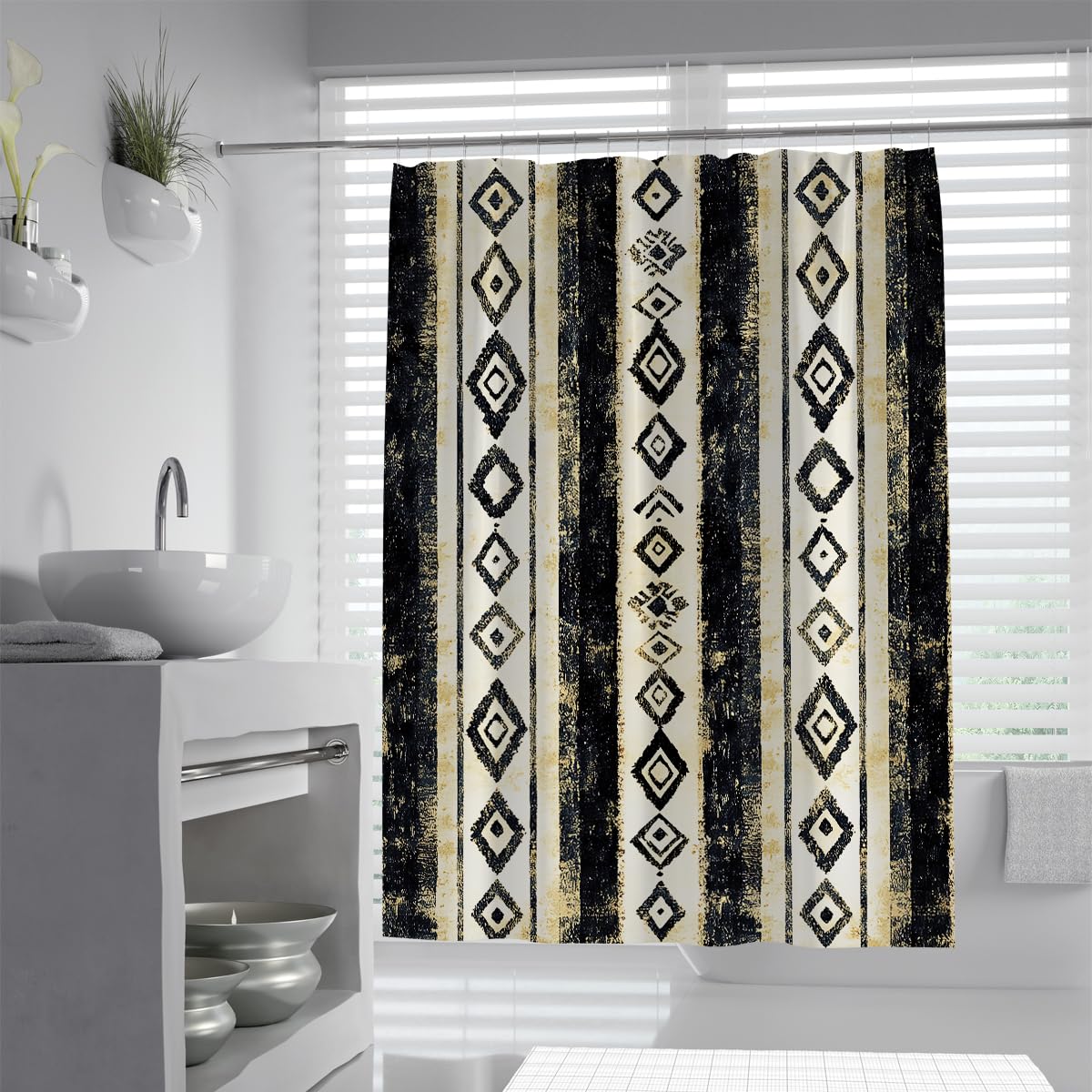 UERWOWELL Southwestern Shower Curtain for Bathroom Industrial Abstract Aztec Shower Curtain Vintage Country Bath Decor Geometric Vertical Stripe W120xL200 cm