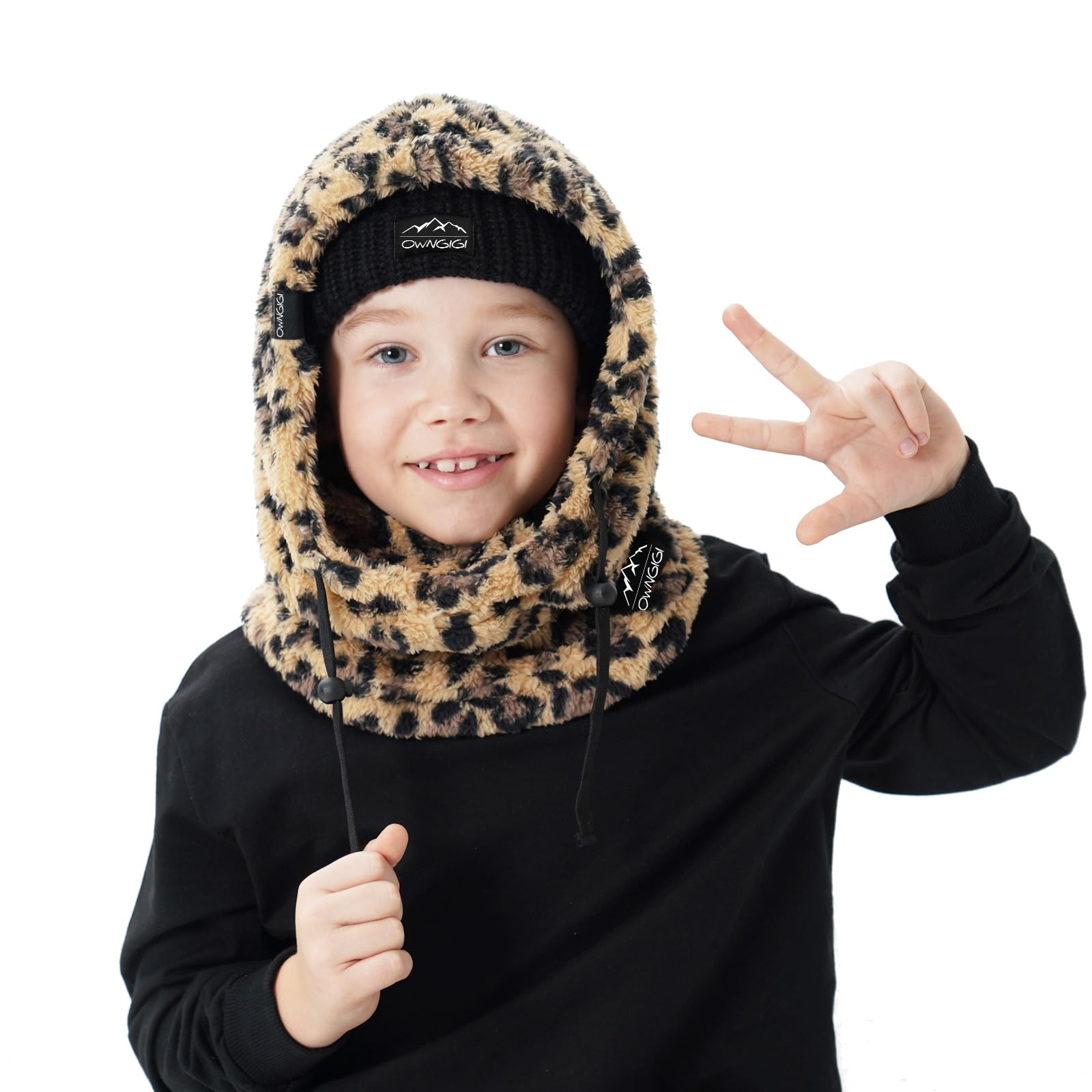 OWNGIGI Pasamontañas de esquí para niños, máscara facial de invierno resistente al viento para clima frío, bufanda con capucha de forro polar, calentador de cuello