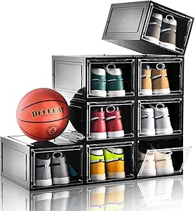 SOGOBOX Shoe Storage Boxes,Set of 8,Shoe Boxes Clear Plastic Stackable,Shoe Organizer for Closet,Space Saving Shoe Containers For Sneaker Display, Fit up to US Size 12(13.8x 9.84x 7.1)