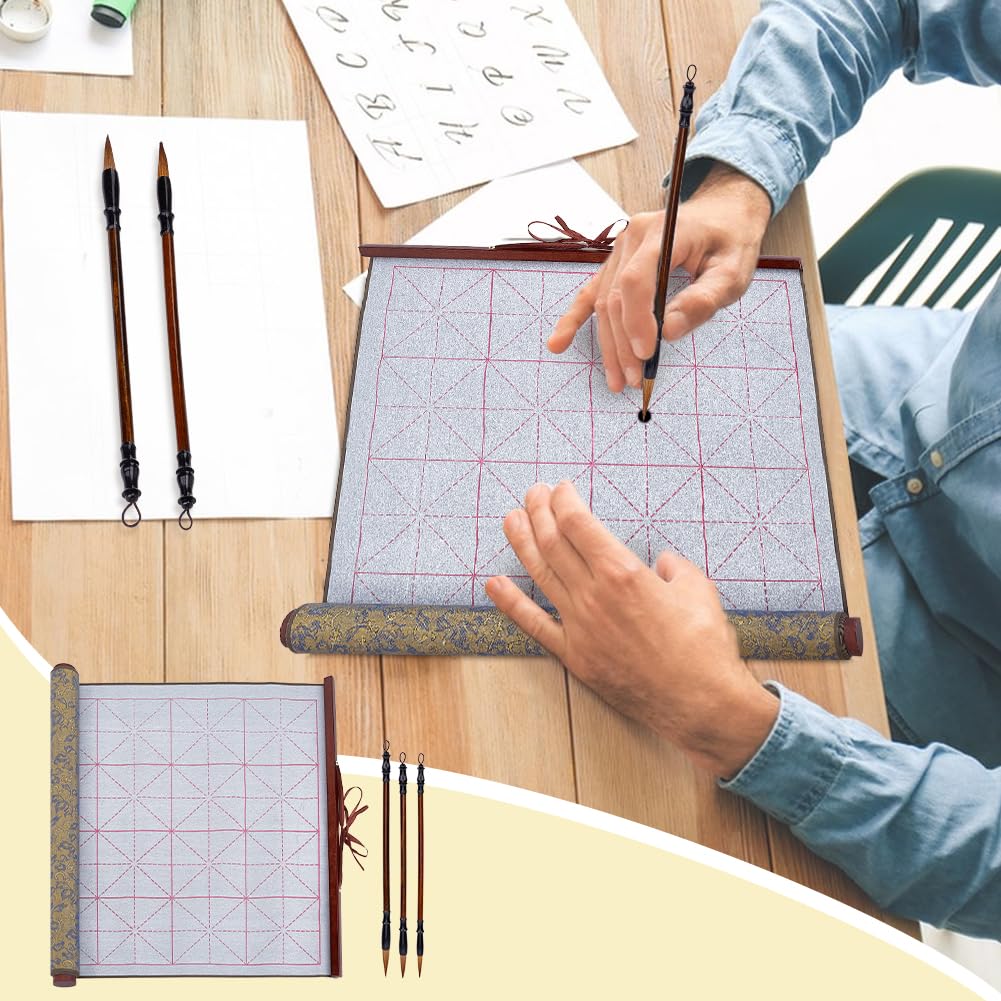 PH PandaHall 4 pz Senza Inostro Set per Pratica di Calligrafia Cinese Riutilizzabile Acqua Scrittura Panno Magico Rotoli Pennelli per Calligrafia Cinese per Pratica 91.3x39.5cm