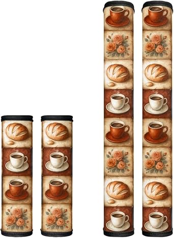 Coffee Plaid Refrigerator Microwave Oven Door Handle Covers Set of 4 Non-Slip Fridge Door Handle Protector Indoor Kitchen Decor Microwave Refrigerator Parts & Accessories