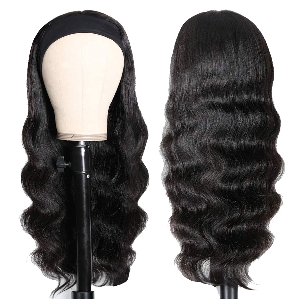 Headband Wig Human Hair Body Wave Headband Wigs for Black Women 18 Inch Brazilian Virgin Hair Glueless None Lace Front Wig Human Hair Headband Wig 150% Density Natural Color