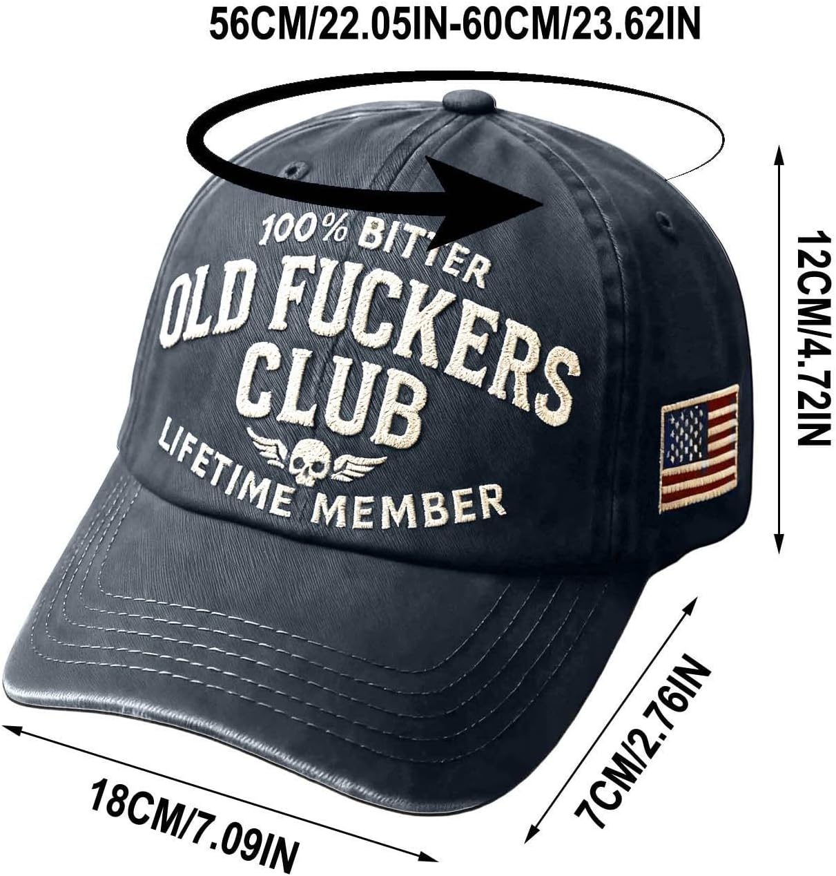 Old Fuckers Club-Baseball Cap, Old Fuckers Club Vintage Baseball Cap, 100% Bitter, Adjustable Distressed Black Funny Hat - Image 4