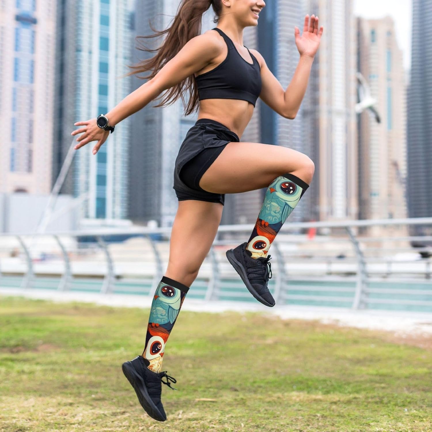 Anime Owl Compression Socks For Women Men 15-20mmhg Graduated Support Circulation Knee High Socks For Nurses Athletic