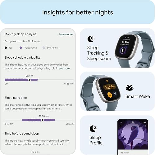 Google Fitbit Versa 4 Fitness Smartwatch with built-in GPS and up to 6 days battery life - compatible with iOS 15 or higher & Android OS 9.0 or higher, Waterfall Blue/Platinum - 5