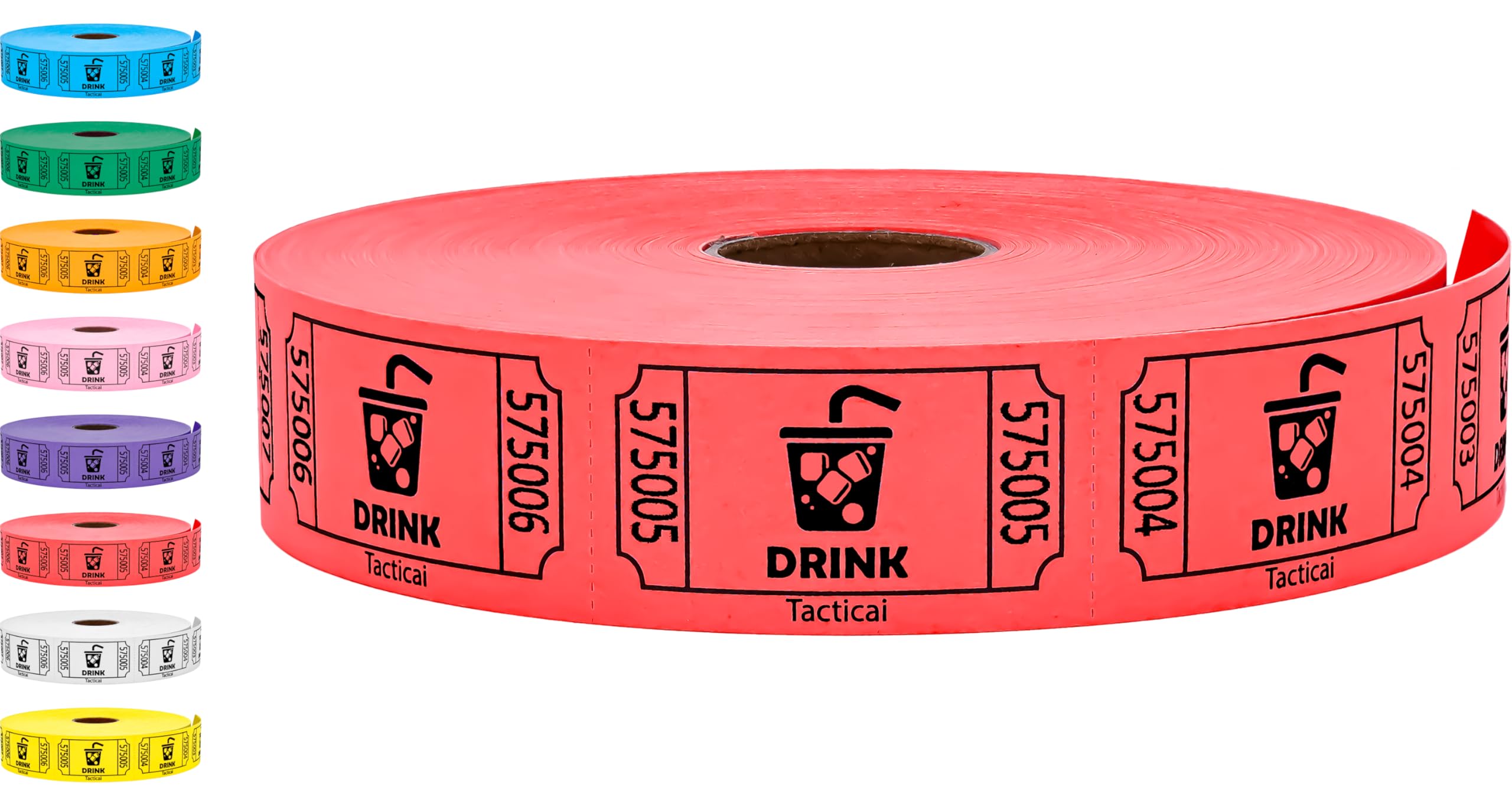 Tacticai 1000 Raffle Tickets, Drink, Red (1 of 8 Colors), Single Roll for Events, Entry, Class Reward, Fundraiser & Prizes — image 1