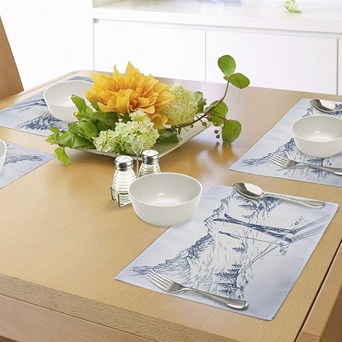 Miniatura 125 de Ambesonne Juego de 4 manteles individuales amarillos y azules, diseño de flores de primavera, flores vibrantes, manteles individuales de tela Azul