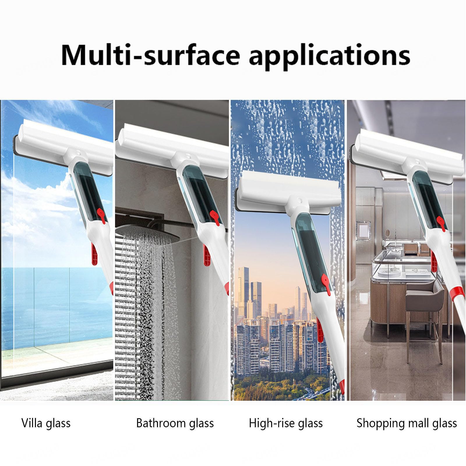 4 en 1 Spray Limpiacristales con Mango Extensible(190cm), Limpia Azulejos con Colector De Aguas Residuales Y 5 Paños para Ventanas Altas Interiores/Exteriores