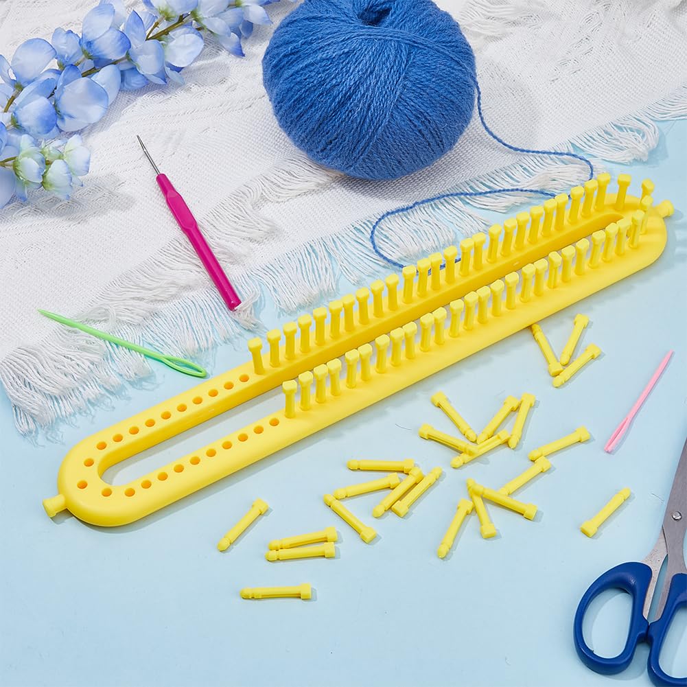 Hobbspring Knitting Loom Set Rectangular Knitting Board Loom Plastic Darning Needle Crochet Needle Yellow Scarf Looms Long Hats Shawl Making Tool DIY Yarn Weaving Kits for Women Adults Beginners - Image 6