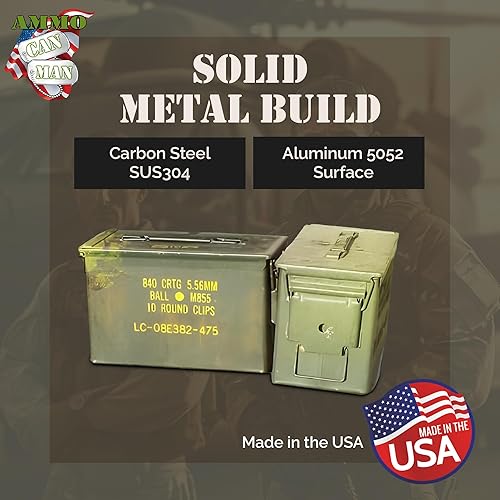 Miniatura 5 de US Military M2A1 - Lata de munición de 50 calibres (paquete de 10)  Contenedores de almacenamiento militares impermeables para munición 5.56 y