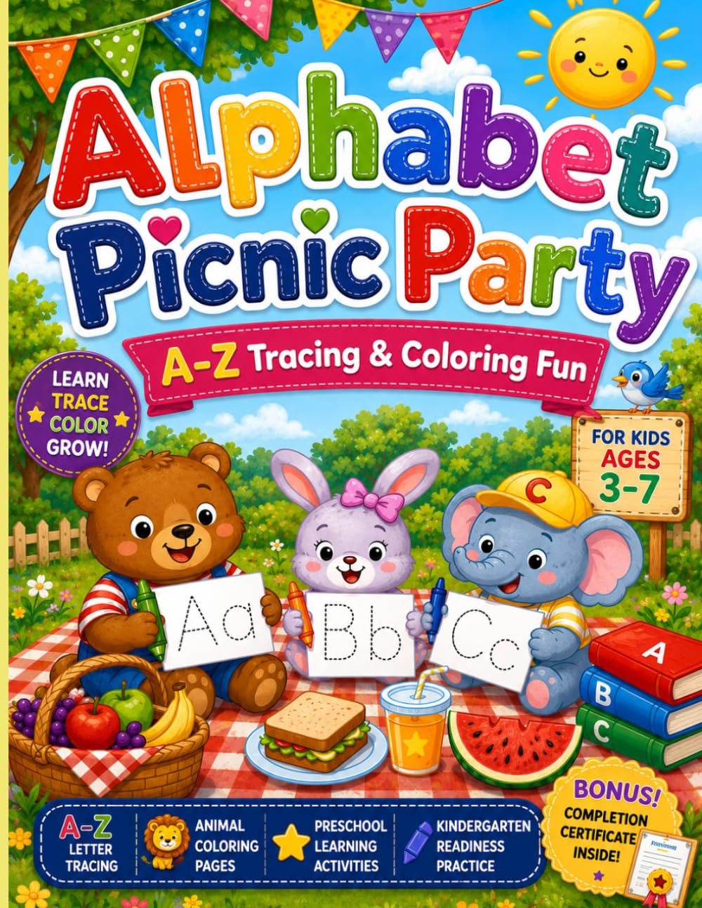 Alphabet Picnic Party: A-Z Tracing & Coloring Fun: A-Z Letter Tracing, Animal Coloring Pages, Preschool Learning Activities & Kindergarten Readiness Practice