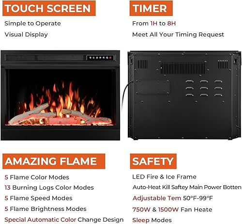 Vista 23 de R.W.FLAME Chimenea eléctrica de 22 pulgadas, chimenea envolvente de madera, llama LED ajustable, control remoto 750-1500 W (22 x 23 pulgadas)