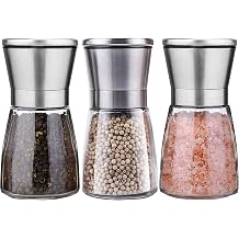 Salt and Pepper Mill Spice Mill Set of 3 with Adjustable Ceramic Grinder Salt and Pepper Mill Pepper Mill Chili Mill for Salt Spices Pepper Mills Without Spice Content
