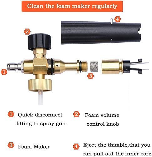 Miniatura 4 de Cañón de espuma con conector rápido de 1/4 de pulgada, 1 litro, 5 puntas de boquilla para lavadora a presión