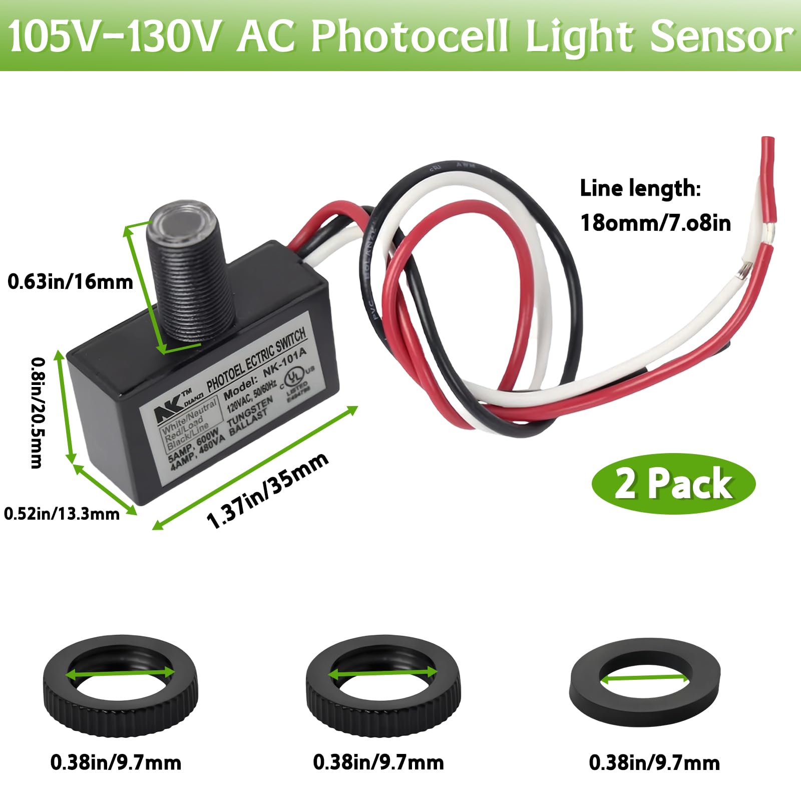 Dusk to Dawn Light Sensors - 2 Pack -2