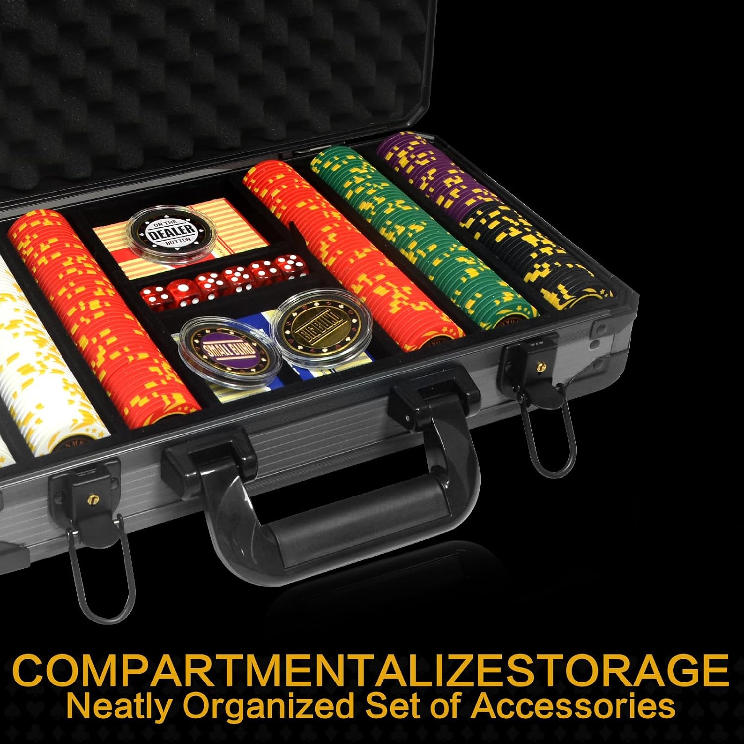 13.5 Gram Clay Poker Chip Set Texas Hold'em Casino Chips 2 Decks of Cards, Aluminum Case Dealer Buttons, for Blackjack Poker Games (300 PCE)