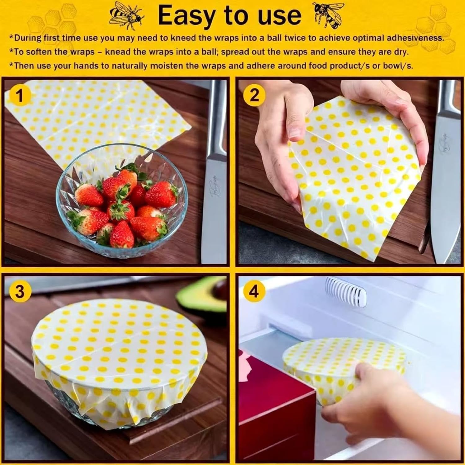 Reusable Beeswax Food Wraps 3 Pack-Plastic Free & Washable (Green Leaves) image 4