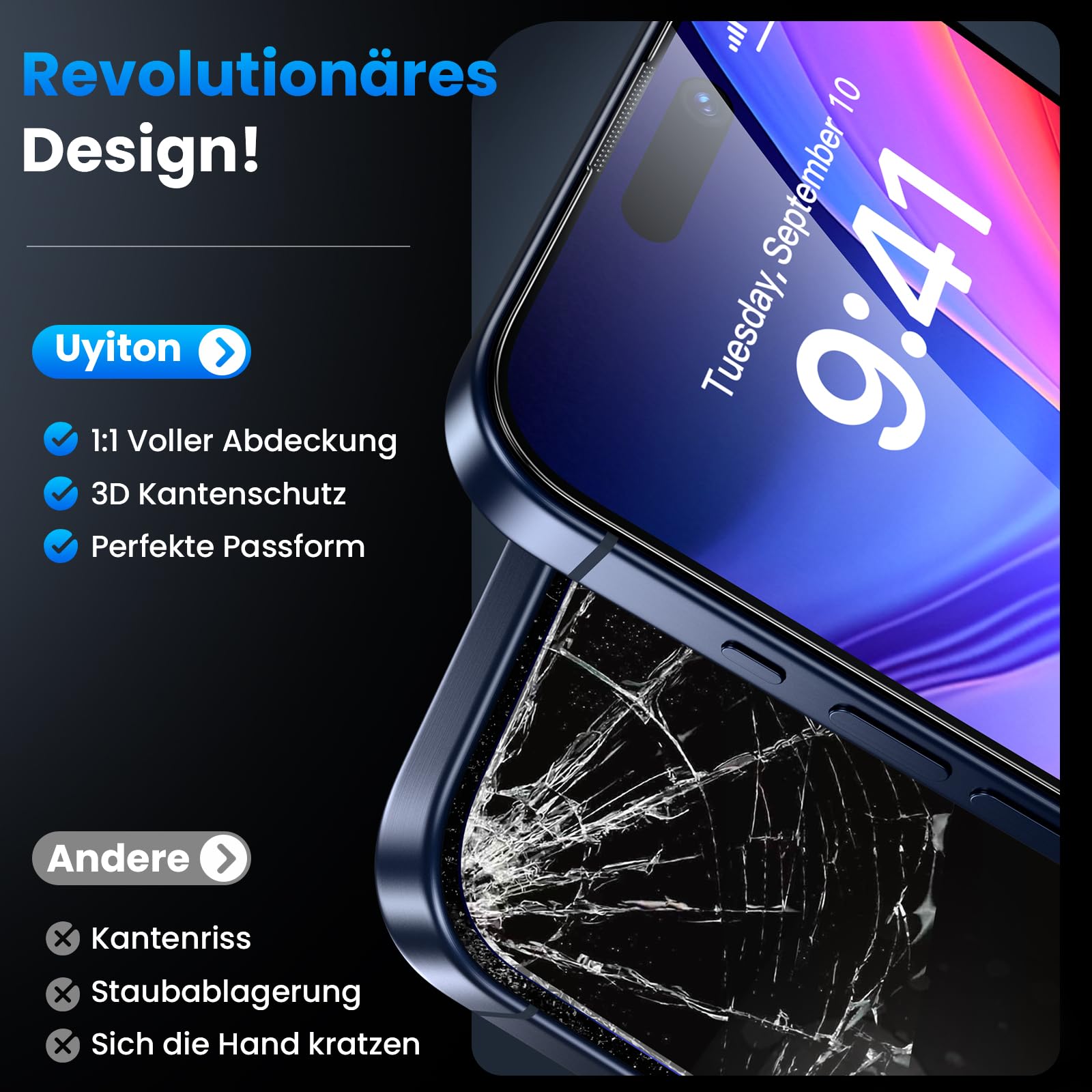 Uyiton für iPhone 15 Pro für Panzerglas, 2 Stück 9H Härte Panzer Schutz Glas Folie,Vollständige Abdeckung Folie Displayschutz Anti-Kratz Schutzglas für iPhone 15 Pro Schutzfolie