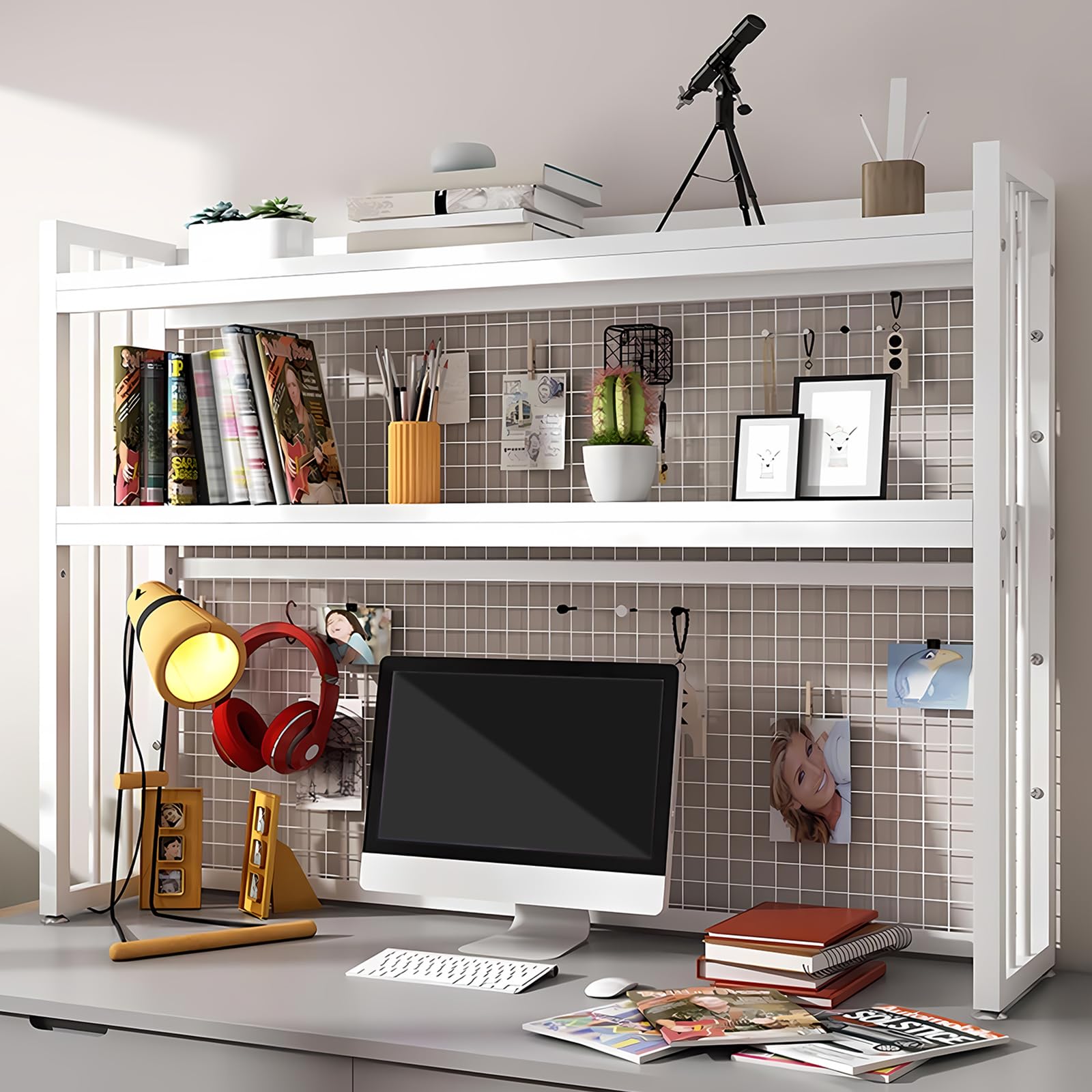 Estante de Escritorio 3 estantes, Estante Ajustable Organizador, estantería de Escritorio para Escritorio de la computadora, Madera y Metal para la Oficina casa Estudio Dormitorio (B, 75cm)