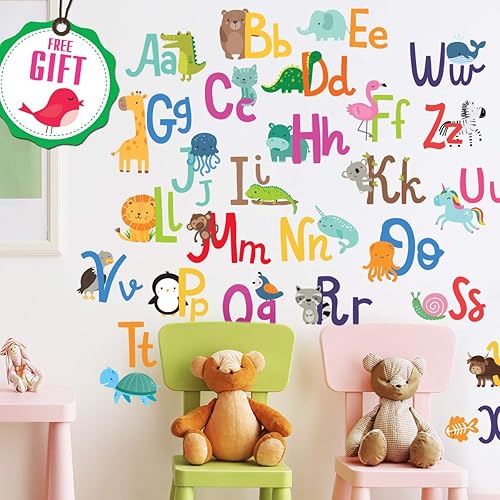 Miniatura 3 de Calcomanías de pared del alfabeto para habitaciones de niños, ABC para niños y niñas, decoración de sala de juegos, calcomanías de animales -
