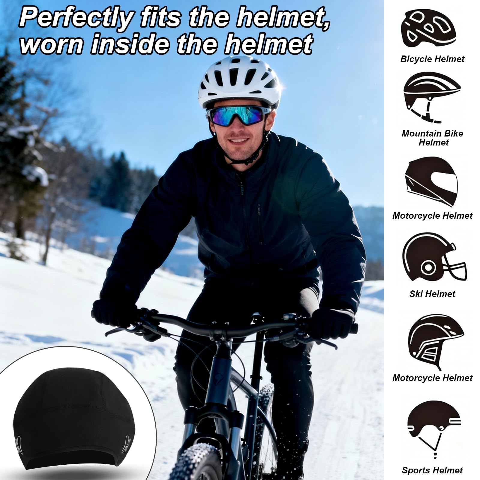 Męska czapka rowerowa pod kask, wiatroszczelna i ciepła zimowa czapka z polaru, oddychająca czapka sportowa na kask rowerowy, czapka rowerowa na rower wyścigowy, MTB, wygodna czapka rowerowa dla