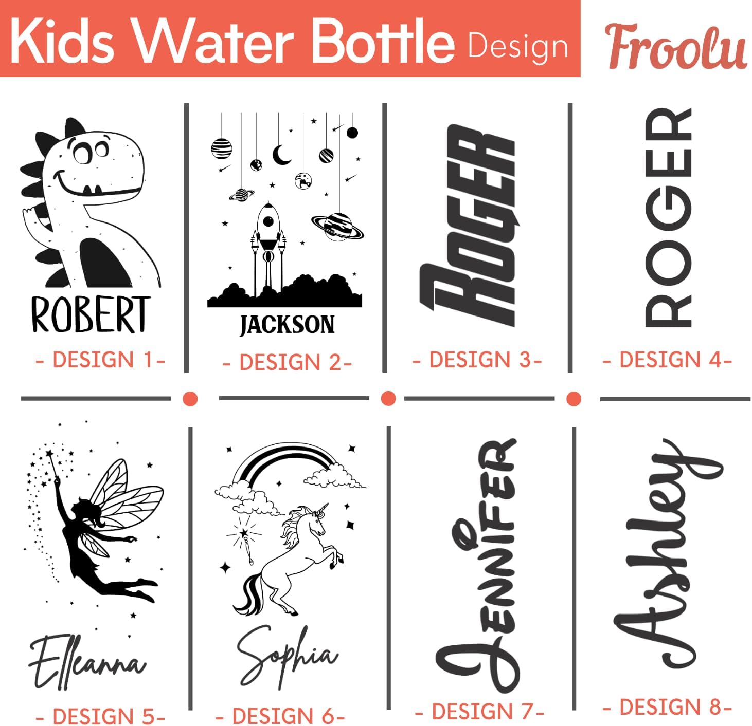 Personalized Stainless Steel Kids Water Bottle - Double Vacuum Insulated - Thermos Hydration Bottle - Custom 18oz Water Tumbler for kids - Customized Gifts for Boy & Girl - Engraved by Froolu