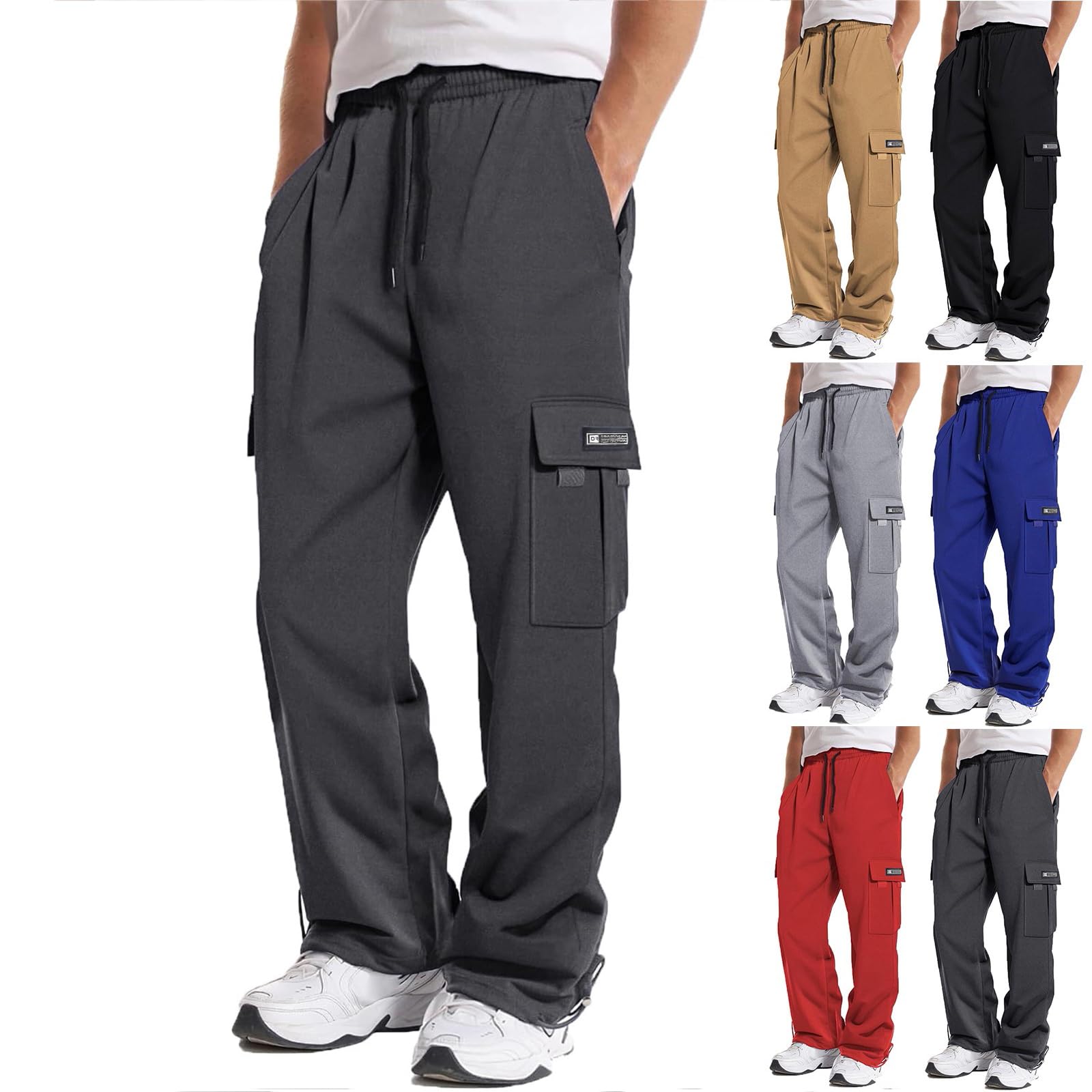 Mens Cargo Sweatpants Baggy Drawstring Cotton Work Pants Relaxed Fit Outdoor Cargo Hiking Pants Jogger Pants w Pocket