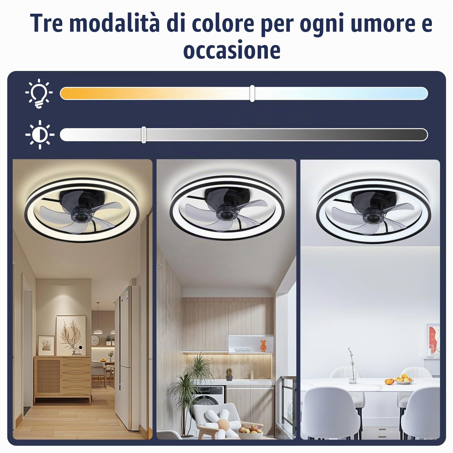 Daromigo Ventilatore da Soffitto con Luce Ø50 cm, Ventilatore LED Dimmerabile con Telecomando e App Bluetooth, 6 Velocità, Timer, Funzione Reversibile Estate/Inverno, per Camera, Nero