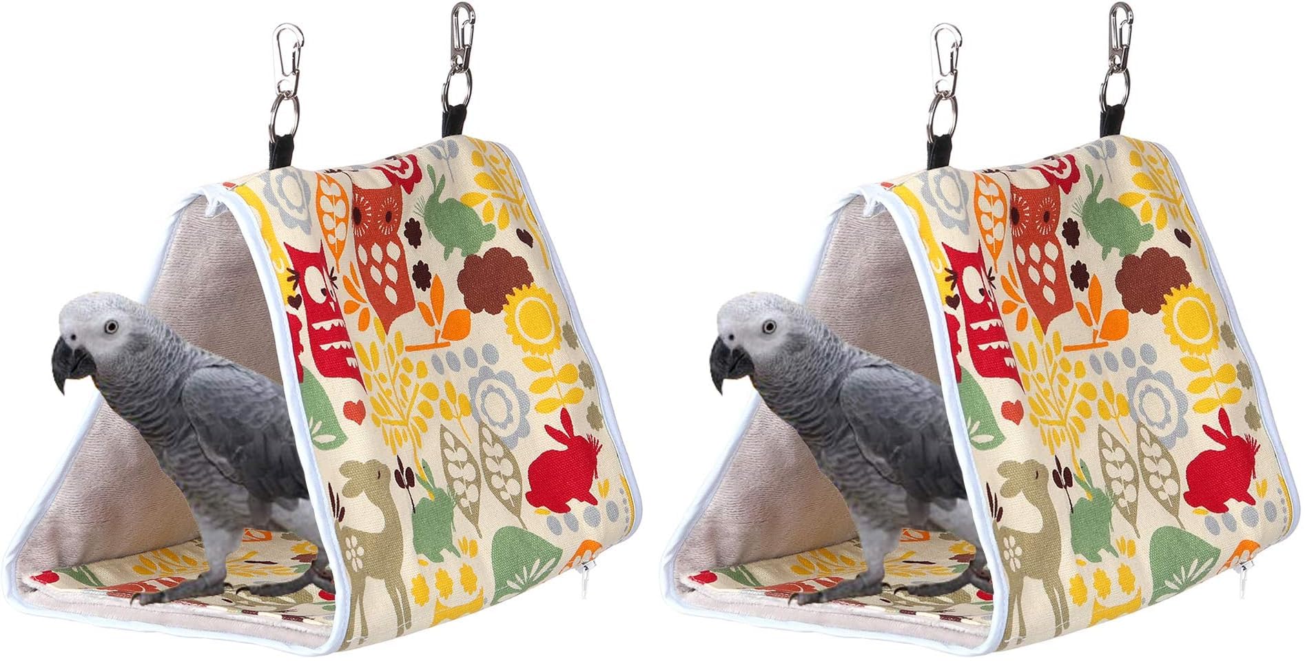 Bird Nest Snuggle Hut,Parrot Habitat Cave Hanging Tent for Small Medium Parrots Budgies Eclectus Parakeet Cockatiels Lovebird African Grey (Yellow Owl, M) (Pack of 2)