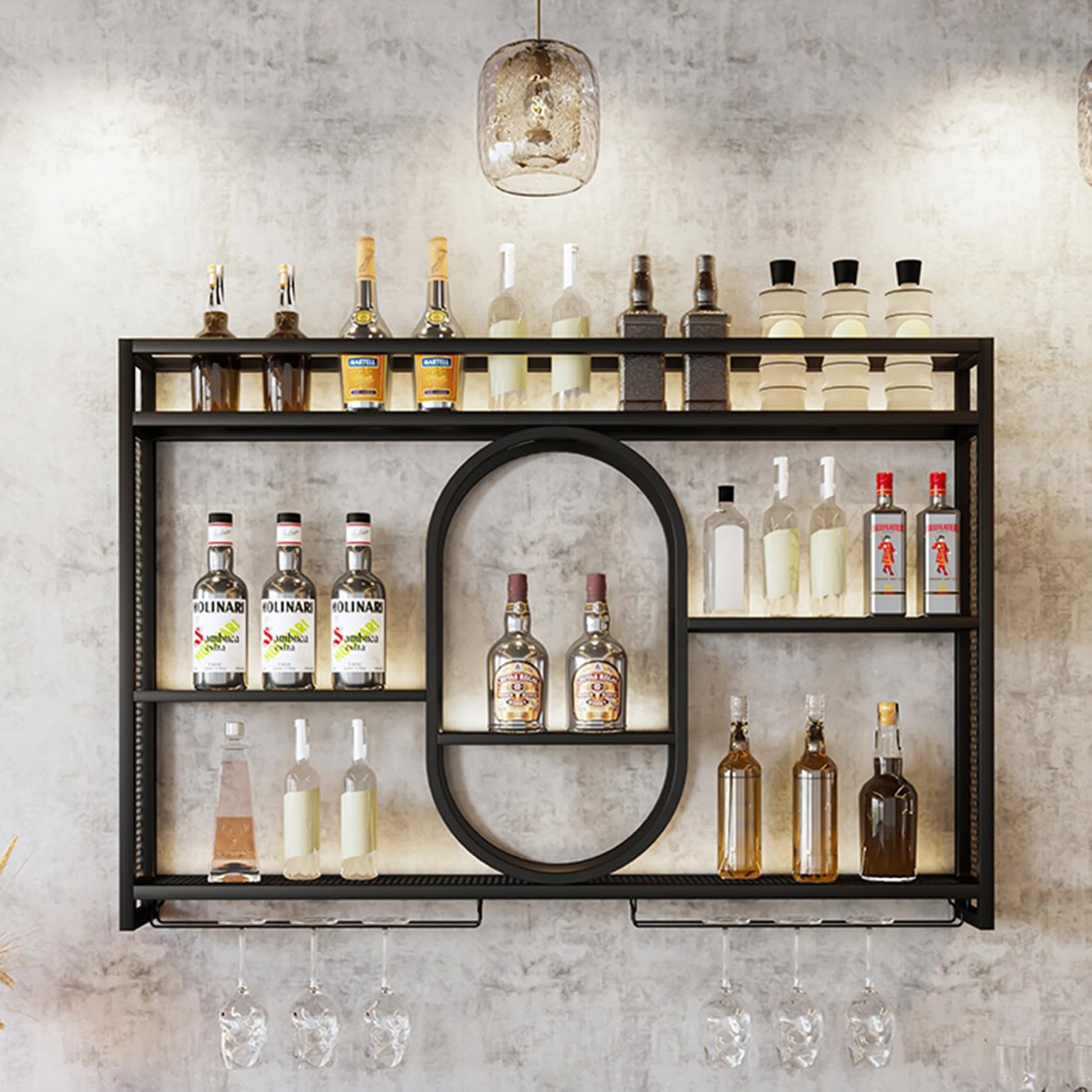 Étagère à vin murale anti-encombrement avec 3 niveaux de rangement bar