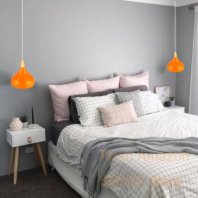 iDEGU iDEGU Kroonluchter hanglamp retro hanglamp moderne druppelstijl hoed plafondlamp E27 metaal hanglamp voor slaapkamer eetkamer keuken Ø 20 cm (oranje 1 stuk) photo 3