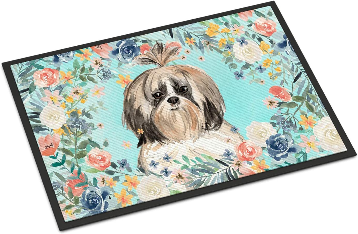 Caroline's Treasures CK3410MAT Shih Tzu Doormat 18x27 Front Door Mat Indoor Outdoor Rugs for Entryway, Non Slip Washable Low Pile, 18H X 27W