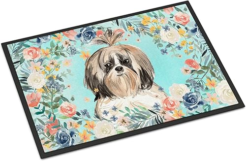 Caroline's Treasures CK3410MAT - Tapete Shih Tzu de 18 x 27 pulgadas, para interiores y exteriores, para entrada, antideslizante, lavable, de pelo