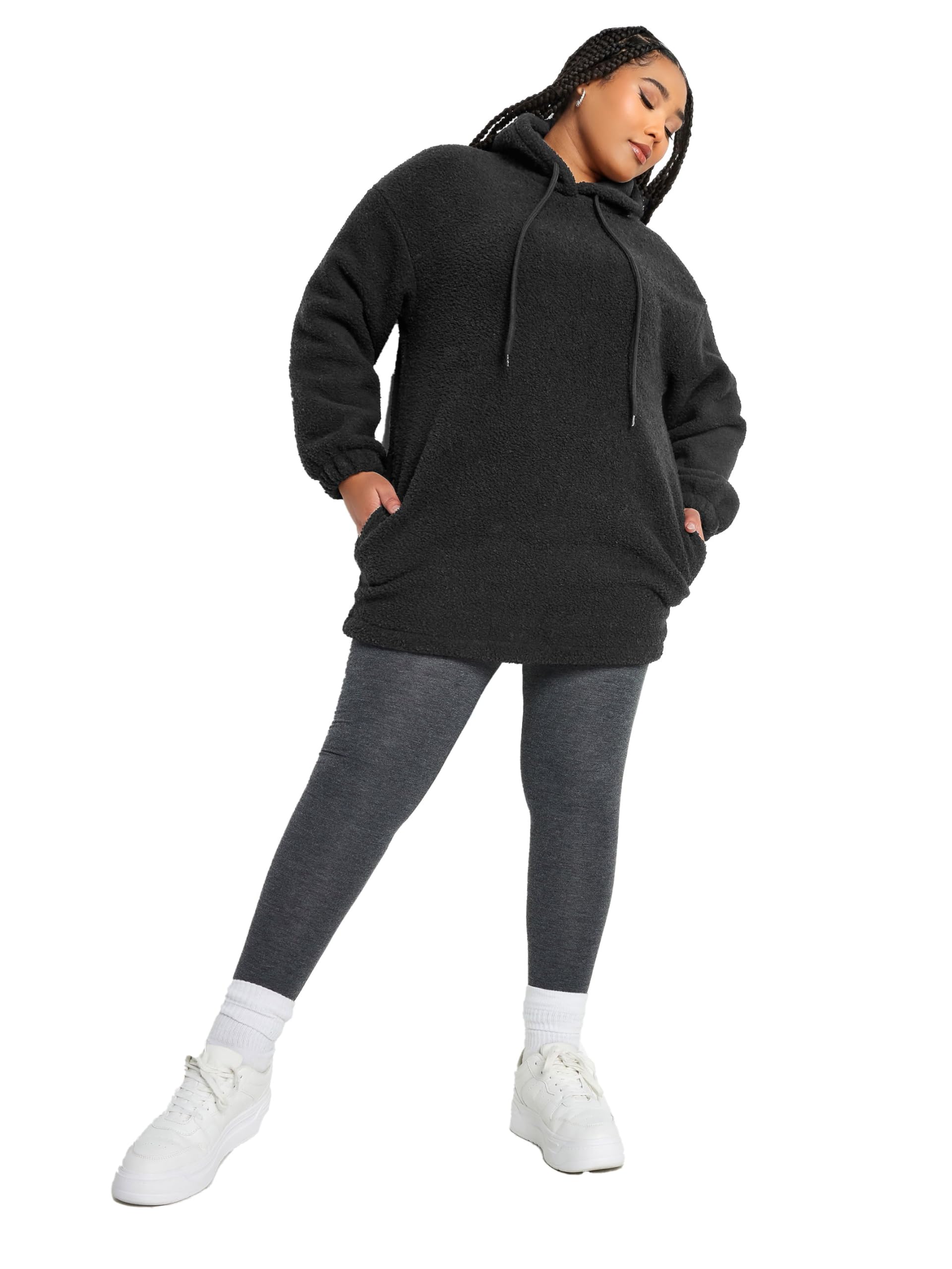 Yours Women's Black Teddy Fleece Hoodie In | Size: 16